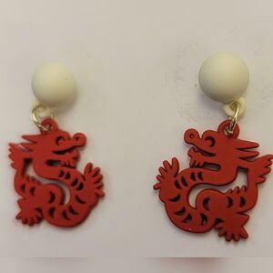COPY - Red Dragon Design Dangle Earrings